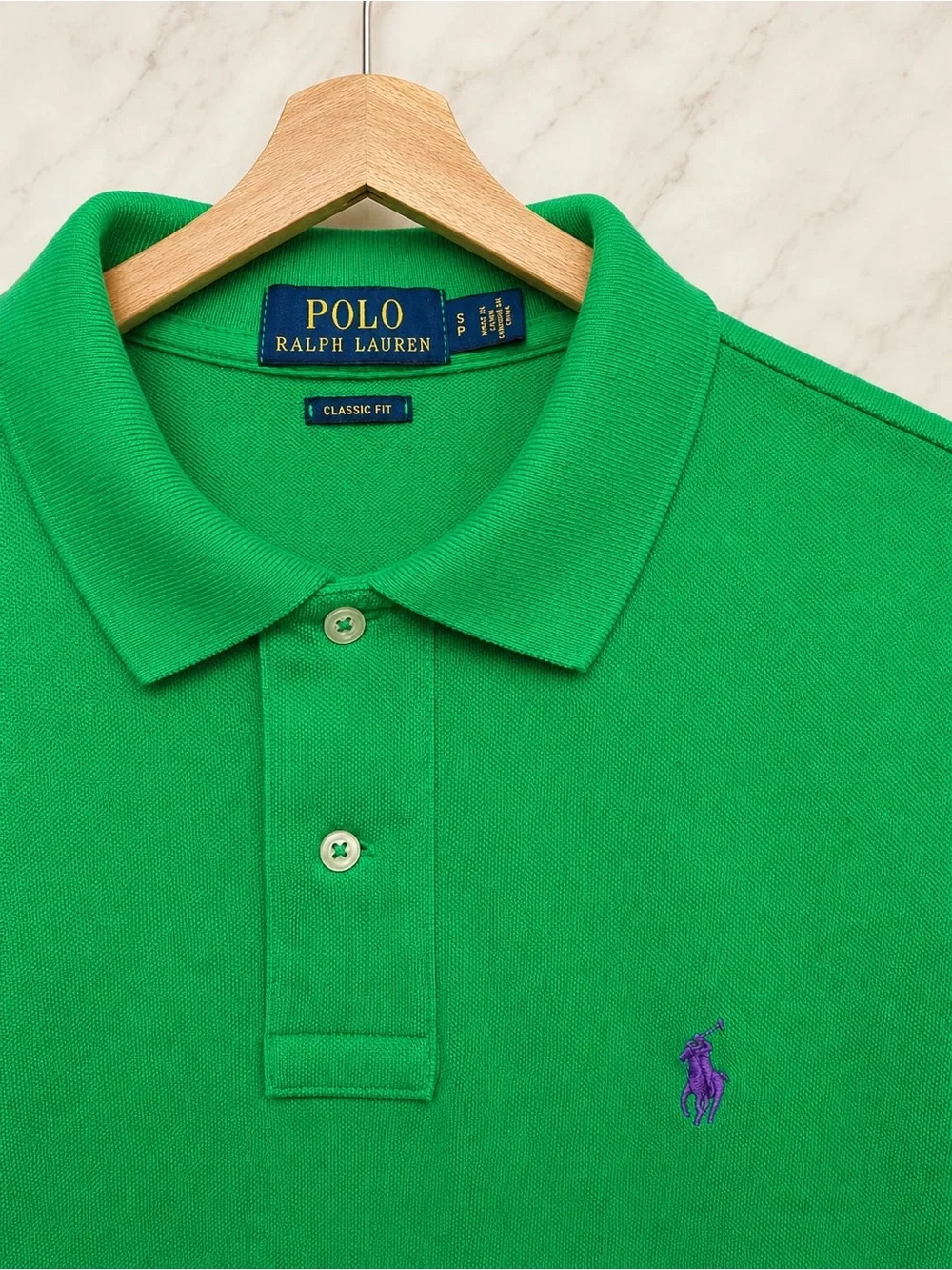 Polo Ralph Lauren Classic Fit Green Polo Shirt Purple Pony Men’s Size S